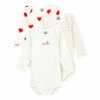 Set of 3 Organic Cotton Heart Playsuits White Petit Bateau Fashion Baby