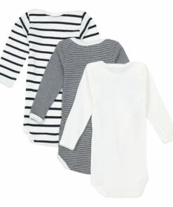 Set of 3 Organic Cotton Striped Babygrows Blue Petit Bateau Fashion Baby -Baby Tops Elegant Store set of 3 organic cotton striped babygrows blue petit bateau fashion baby 2