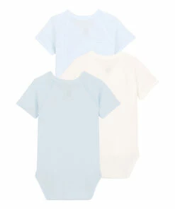 Set of 3 Organic Cotton Striped Crossover Babygrows Pale blue Petit Bateau Fashion Baby -Baby Tops Elegant Store set of 3 organic cotton striped crossover babygrows pale blue petit bateau fashion baby 2