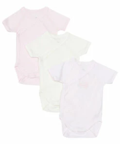 Set of 3 Organic Cotton Striped Wrapover Bodysuits Pale pink Petit Bateau Fashion Baby