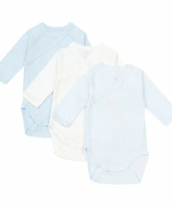 Set of 3 Organic Cotton Wrapover Bodysuits Pale blue Petit Bateau Fashion Baby