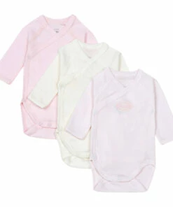 Set of 3 Organic Cotton Wrapover Bodysuits Pale pink Petit Bateau Fashion Baby