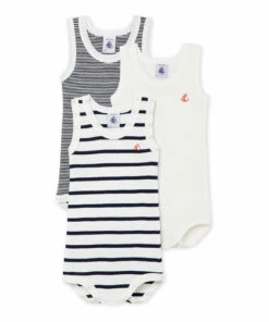 Set of 3 Striped Onesies White Petit Bateau Fashion Baby, Children
