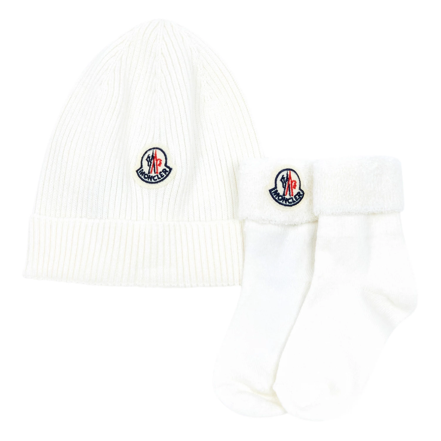 Set of Newborn Bonnets & Socks Ecru Moncler Fashion Baby 1 Set of Newborn Bonnets & Socks Ecru Moncler Fashion Baby