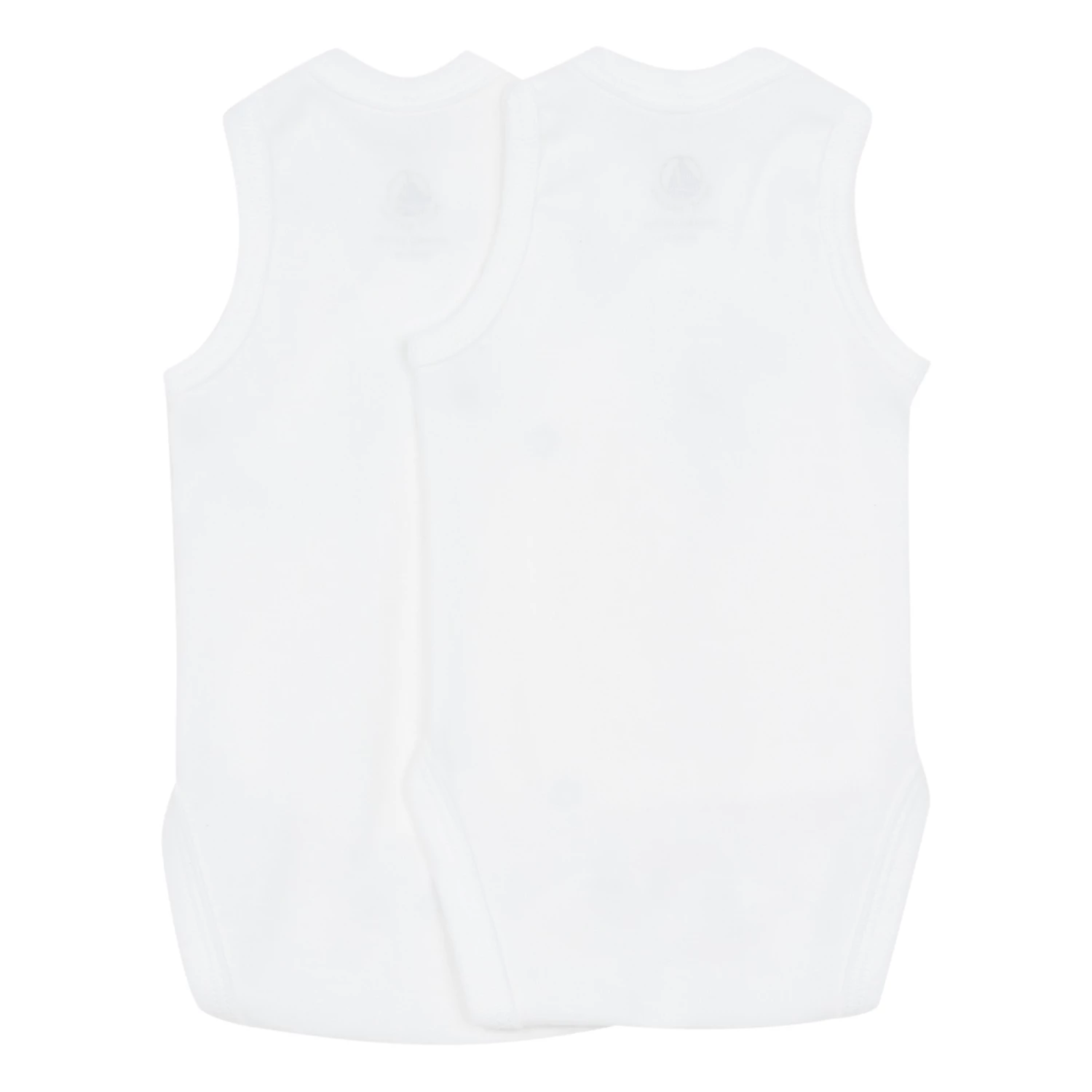 Sleeveless Newborn Crossbody Playsuits - Set of 2 White Petit Bateau Fashion Baby 2 Sleeveless Newborn Crossbody Playsuits - Set of 2 White Petit Bateau Fashion Baby - Image 2