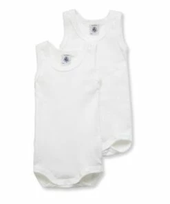 Sleeveless Vest Playsuits - Set of 2 White Petit Bateau Fashion Baby, Children