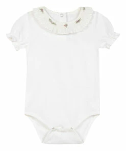 Smocked Embroidered Collar Baby Bodysuit Ecru Tartine et Chocolat Fashion Baby