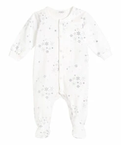 Snowflake Print Footed Pyjamas Off white Petit Lem Fashion Baby
