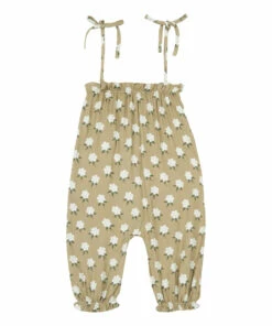 Spaghetti Strap Floral Bubble Jumpsuit Beige Rylee + Cru Fashion Baby