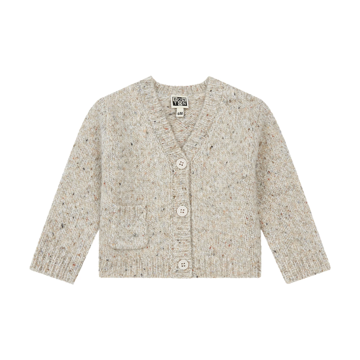 Speckled Woollen Cardigan with Pocket Sand Bonton Fashion Baby 1 Speckled Woollen Cardigan with Pocket Sand Bonton Fashion Baby