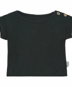 Starflower Ribbed Organic Cotton T-shirt Black Poudre Organic Fashion Baby, Children