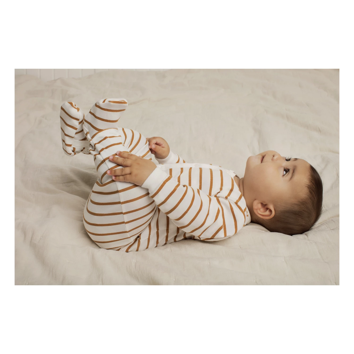 Striped Footed Pyjamas Camel Petit Lem Fashion Baby 2 Striped Footed Pyjamas Camel Petit Lem Fashion Baby - Image 2