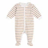 Striped Footed Pyjamas Camel Petit Lem Fashion Baby