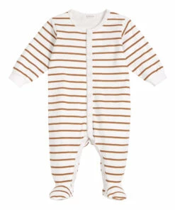 Striped Footed Pyjamas Camel Petit Lem Fashion Baby