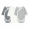 Striped Newborn Crossbody Playsuits - Set of 3 White Petit Bateau Fashion Baby