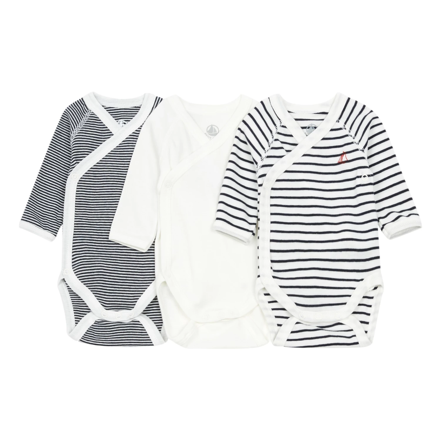 Striped Newborn Crossbody Playsuits - Set of 3 White Petit Bateau Fashion Baby 1 Striped Newborn Crossbody Playsuits - Set of 3 White Petit Bateau Fashion Baby