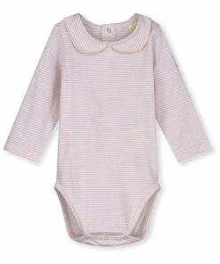 Striped Organic Cotton Peter Pan Collar Babygrow Lilas Gray Label Fashion Baby