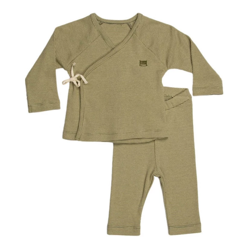 Striped Organic Cotton Pyjama Set Olive green Suuky Fashion Baby 3 Striped Organic Cotton Pyjama Set Olive green Suuky Fashion Baby - Image 3