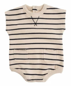 Striped Organic Fleece Romper Blue Tocoto Vintage Fashion Baby