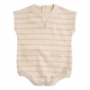 Striped Organic Fleece Romper Taupe brown Tocoto Vintage Fashion Baby
