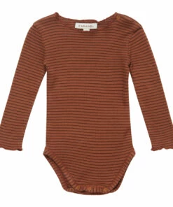 Syagrus Striped Baby Bodysuit Rust Caramel Fashion Baby