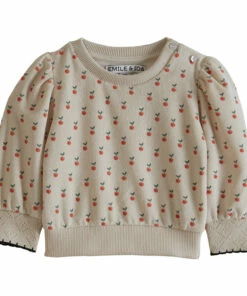 Terry Cloth Apple Sweatshirt Ecru Emile et Ida Fashion Baby, Children -Baby Tops Elegant Store terry cloth apple sweatshirt ecru emile et ida fashion baby children 3