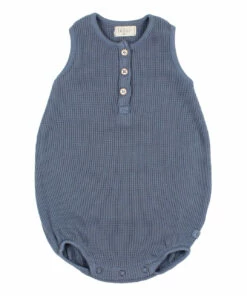 Textured Organic Cotton Romper Blue Búho Fashion Baby