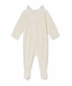 Tijane Velour Footed Pyjamas Ecru Bonpoint Fashion Baby