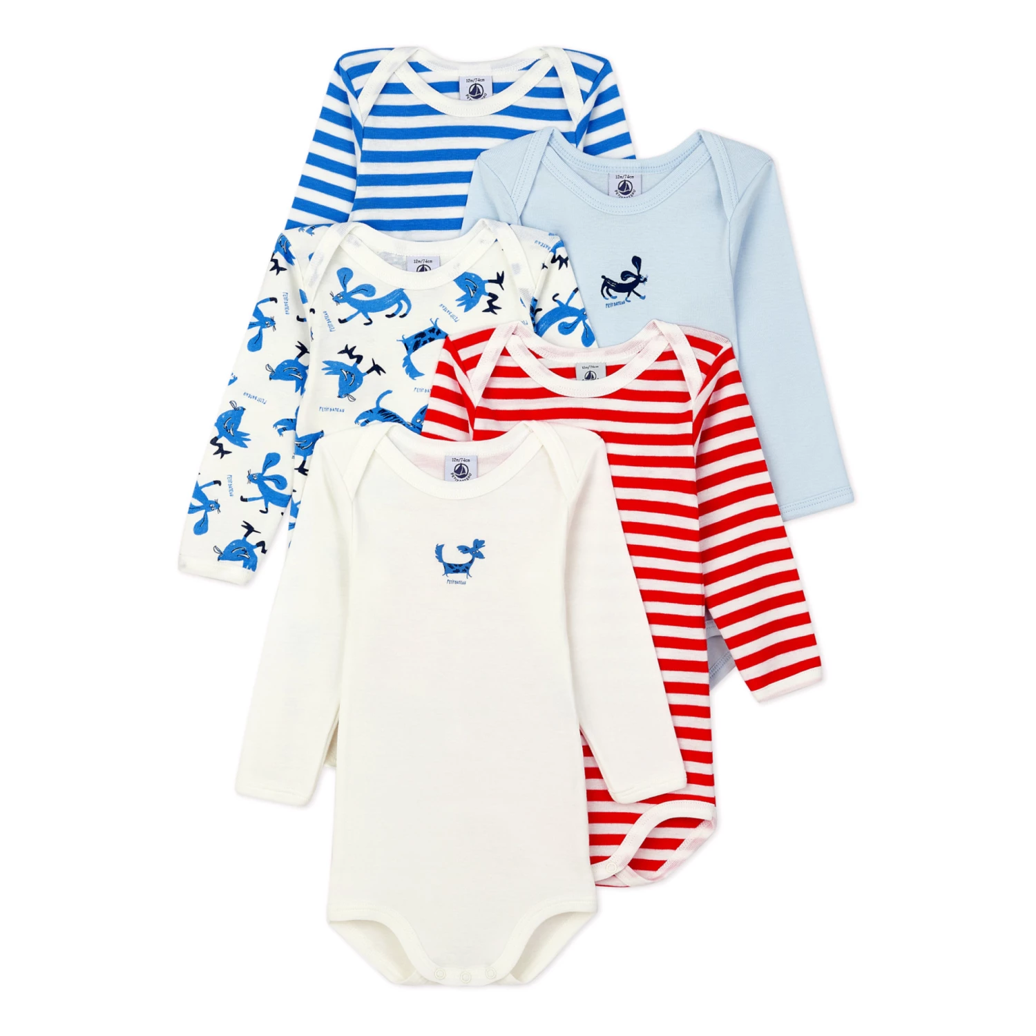 Titou Organic Cotton Baby Bodysuits - Set of 5 Blue Petit Bateau Fashion Baby 1 Titou Organic Cotton Baby Bodysuits - Set of 5 Blue Petit Bateau Fashion Baby