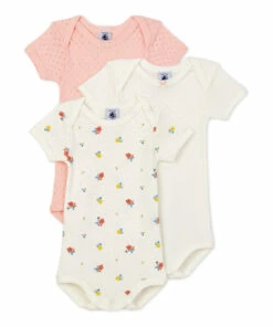 Troutrou Organic Cotton Baby Bodysuits - Set of 3 Pink Petit Bateau Fashion Baby
