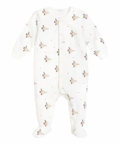 Turtle Print Footed Pyjamas Off white Petit Lem Fashion Baby