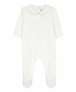 Velour Footed Pyjamas Ecru Tartine et Chocolat Fashion Baby