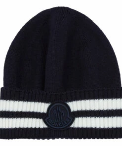 Woollen Striped Beanie Navy blue Moncler Fashion Baby