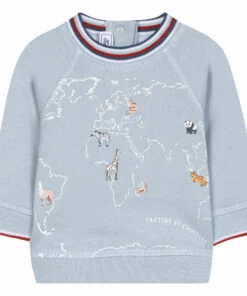 World Map Embroidered Sweatshirt Blue Tartine et Chocolat Fashion Baby